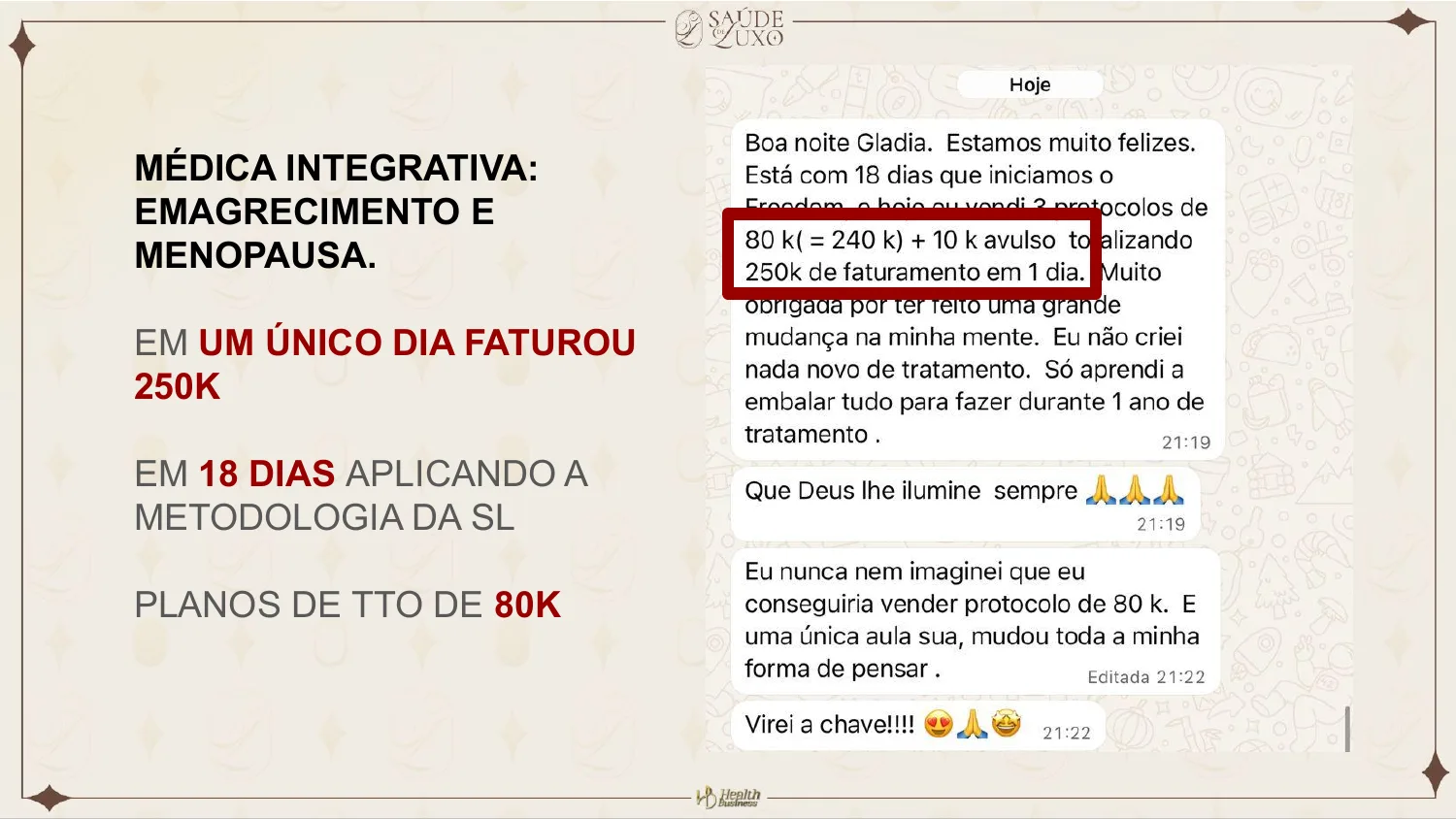 Médica integrativa: 250k de faturamento em um único dia