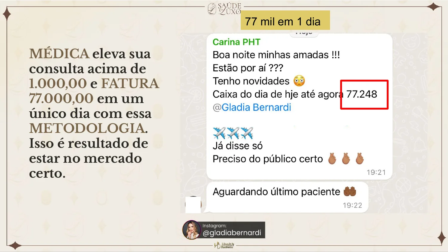 Médica: fatura 77.000 em um único dia